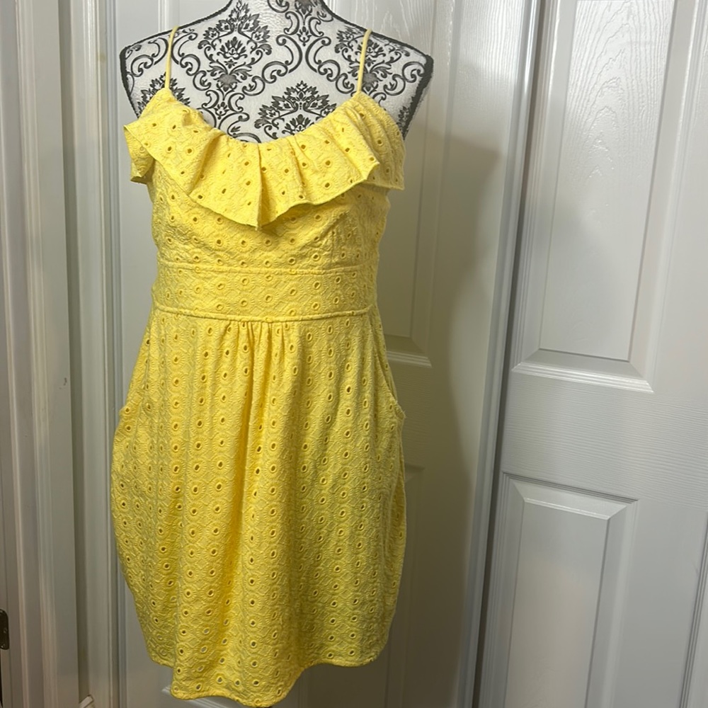 Lilly Pulitzer Yellow Crochet Dress M Lined Pockets